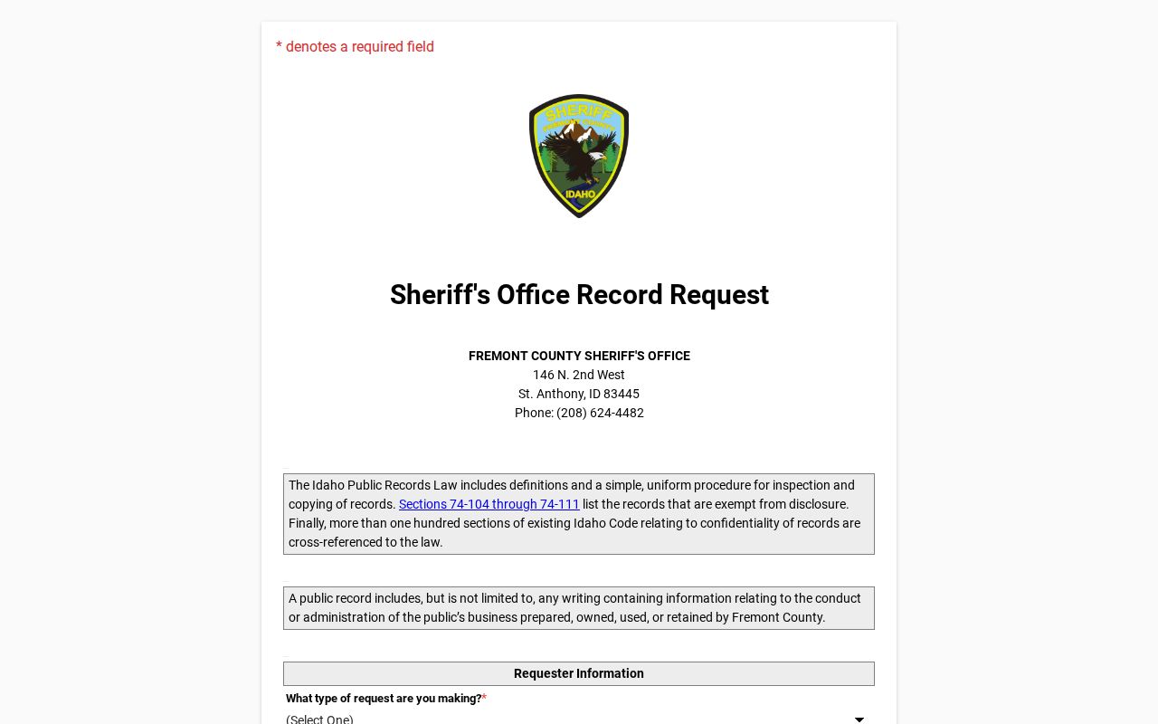 Fremont County JustFOIA public records request portal