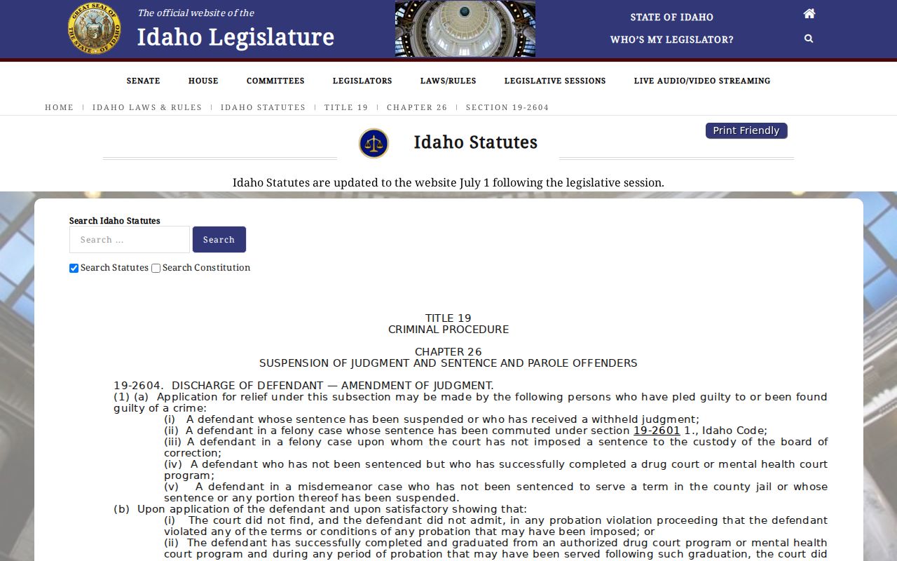 Idaho conviction dismissal and set-aside statute