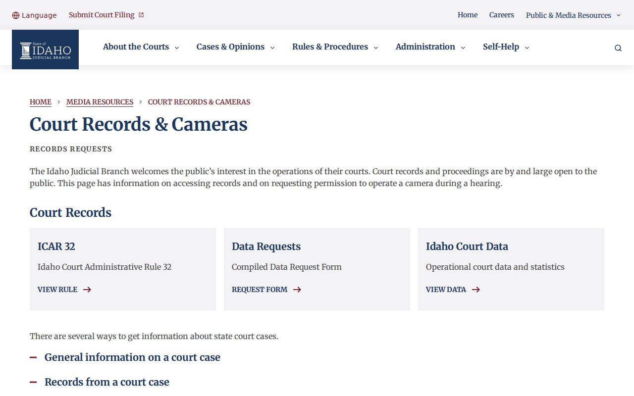 Idaho court guidance for records and camera requests