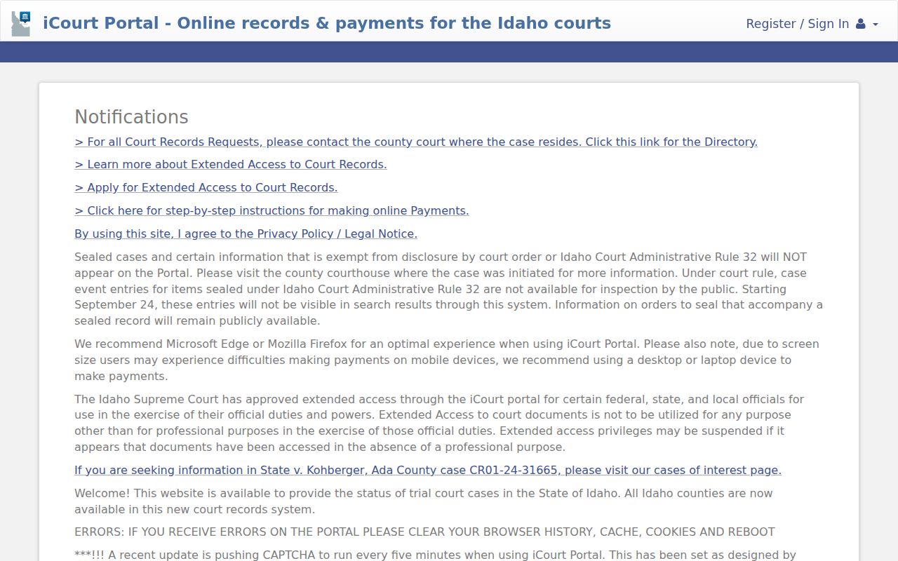 Idaho iCourt public case search used for Fremont County cases