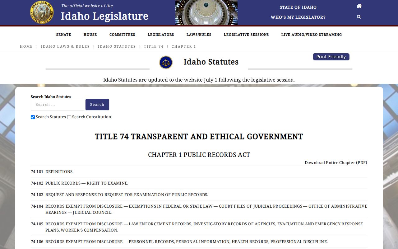 Fremont County criminal records Idaho Public Records Act