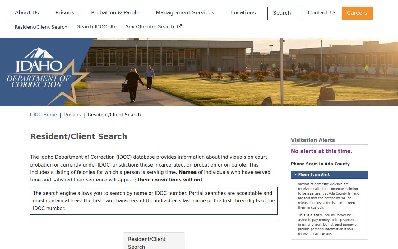 Fremont County criminal history IDOC resident and client search