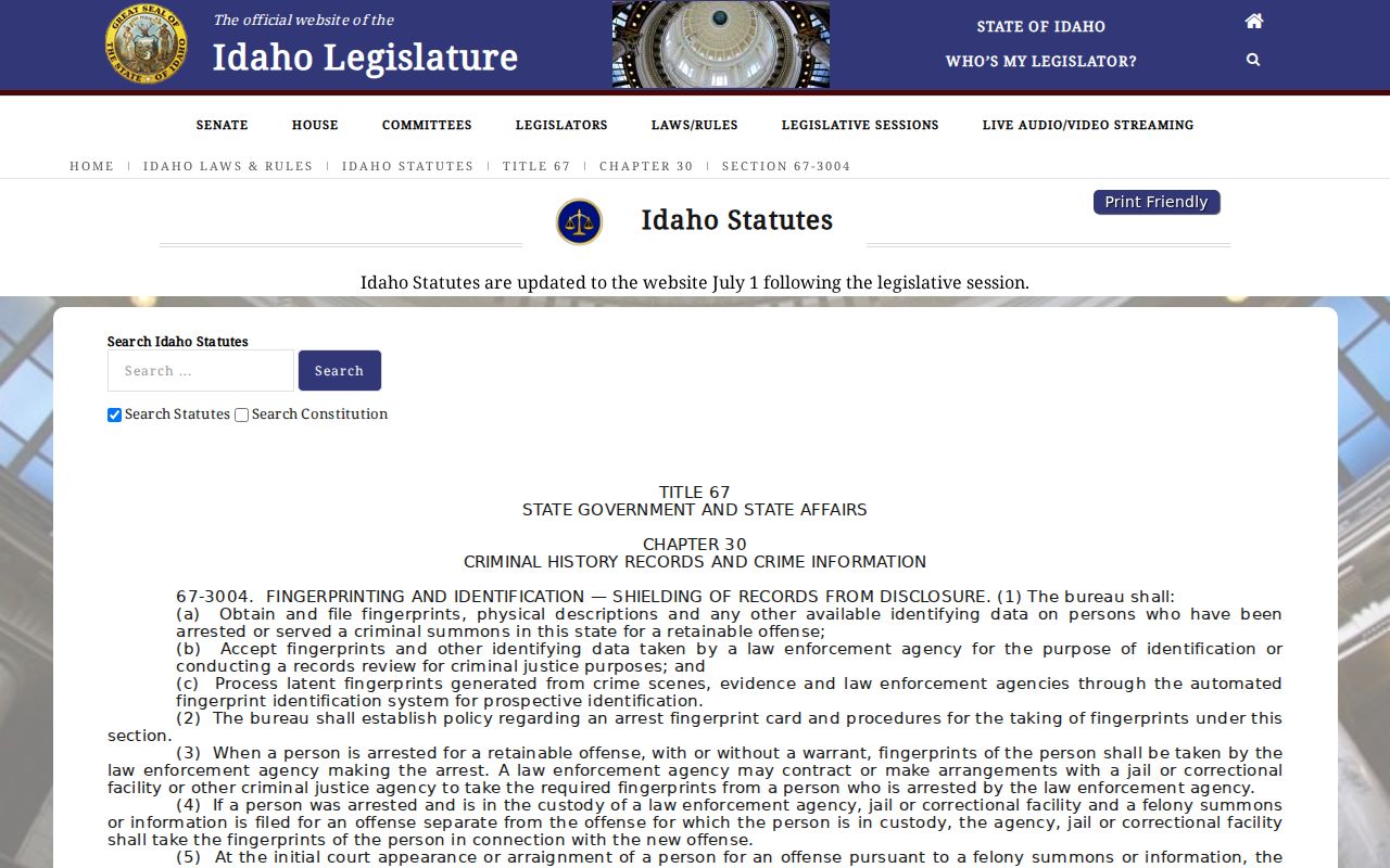 Idaho criminal history repository and shielding statute
